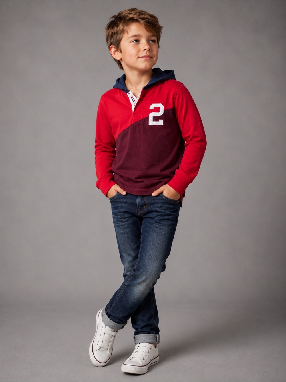 Wonder Nation Colorblock Hooded Rugby Shirt Size 8